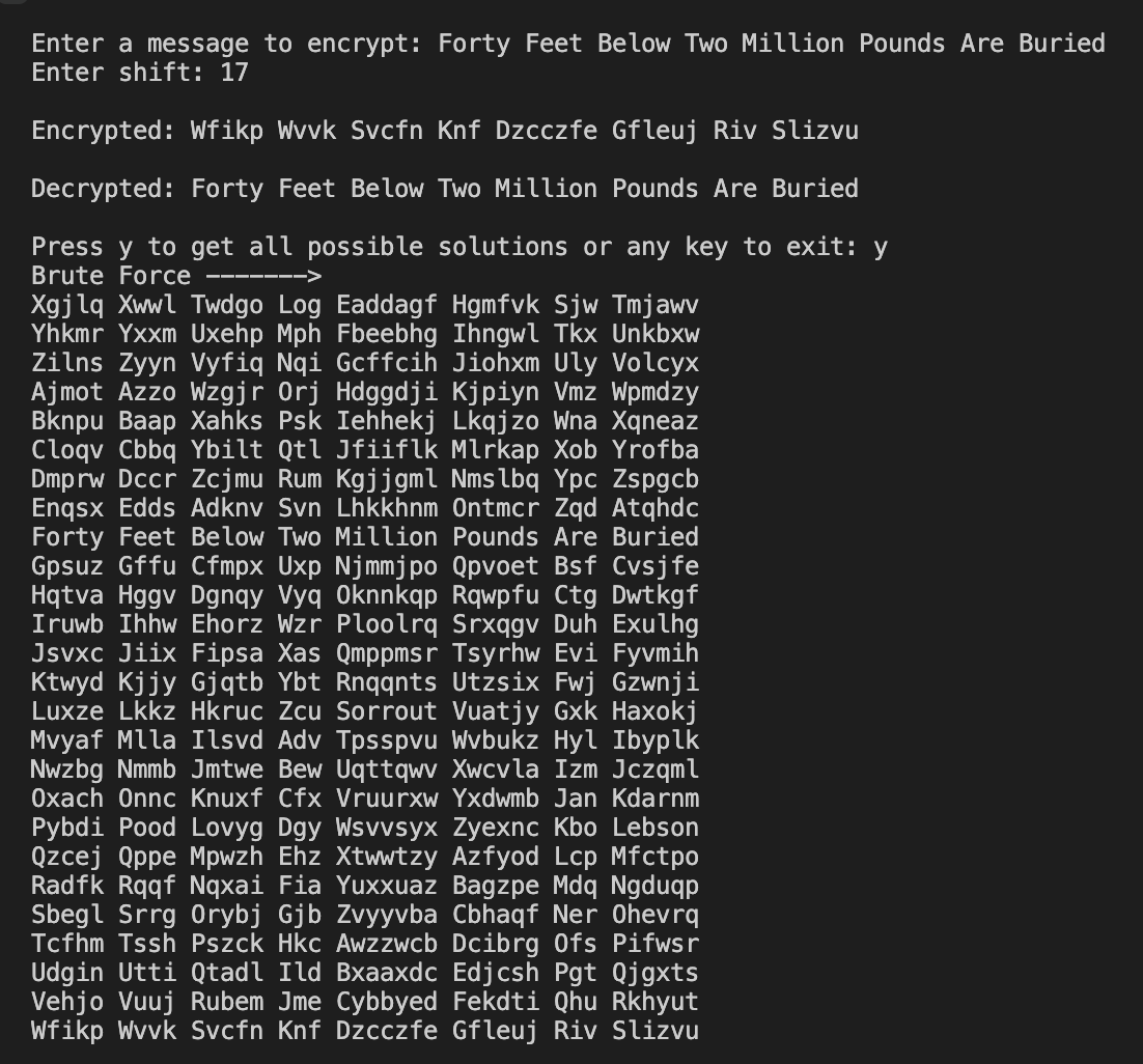 Screenshot of Caesar's Cipher C++